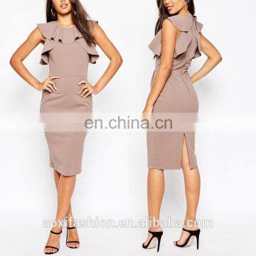 OEM Service Made in China New Model Girls Midi Pencil Dress With Ruffle Detail