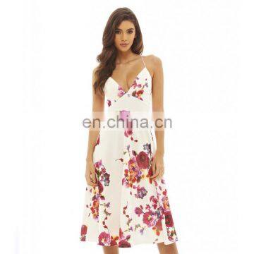 2017 BAIYIMO Floral Printed Fit-and-Flare Sleeveless and V-back With Zipper Summer Casual Dress Made in China photo-6