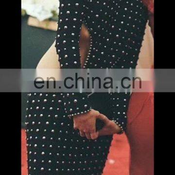 Autumn Winter Black Long Sleeves High Neck Luxury Diamond Women Dress Waist Hollow Out Maxi Dress photo-2