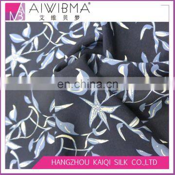 Hangzhou Floral Print Silk Crepe de Chine/silk CDC/silk Crepe Fabric With Navy Blue Color photo-2