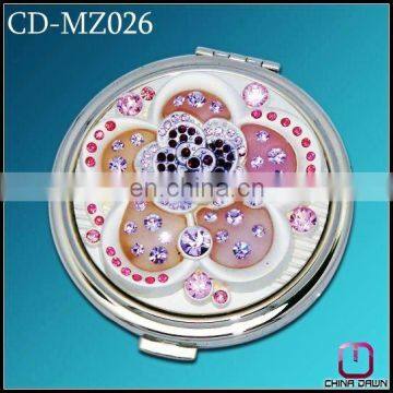 crystal silver round decorative alloy cosmetic bag mirror with flower CD-MZ026