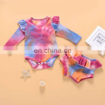 Newborn Baby Boys Girls Tie-Dye Casual Suits O-Neck Long-Sleeves Unisex Romper Tops+ Elastic Shorts 0-24M Baby Ribbed Clothing photo-3