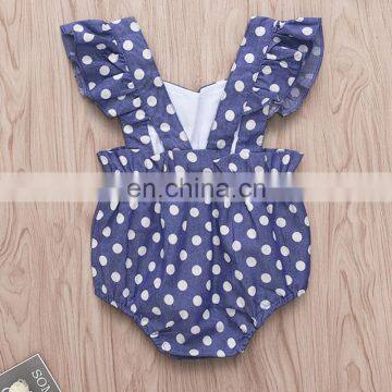 2019 Summer Denim Blue Dot Full Print Infant Rompers Kids Cotton Bodysuits Fly Sleeved Jumpsuits 0-2years photo-2