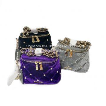 Low MOQ Fashion Designer Quilt Bag Soft Velvet Pear Studs Top Zipper Hot Sell Chain Shoulder Crossbody for Women 2020 Handbag photo-4
