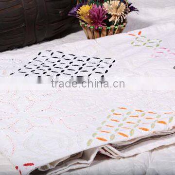 White Cutwork with Fine Hand Kantha Work Quilt Handmade Applique Kantha Work Bedspread Indian Cotton Bed Cover