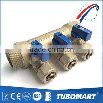 Reasonable price pex gas pipe manifold brass 3 valve manifold for pex al pex pipe