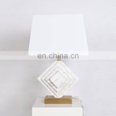 Stereo Brass Base Prismatic White Marble Lamp body Bedside Table Lamp