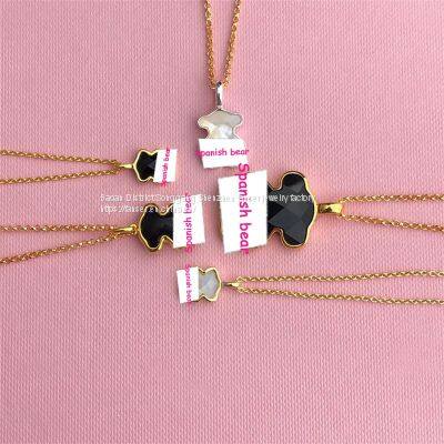 TOUS S925 Silver High Quality 1:1 Black Agate Touses Necklace 115434540 Earrings Suit Jewelry photo-5