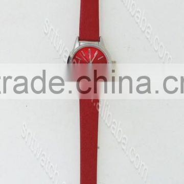 2015 lady watch leather strap watch with red color