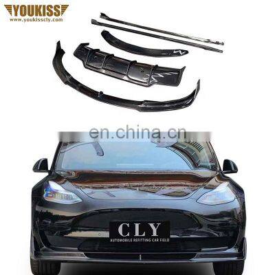 UKISS New Arrival Body Parts Car Bumper For Te-sla Model 3 Modified V Style Carbon Fiber Front Rear Lip Side Skirt