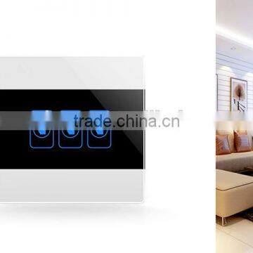 White 3 Gang Crystal Glass Panel 433MHZ WIFI Smart Light Controlled Power Remote Switch