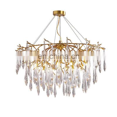 Modern Indoor Gold Decorative Pendant Lights Tree Branches Crystal LED Lighting Fixtures for Kitchen Bedroom Living Room