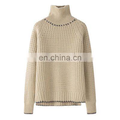 Women's 100% Cashmere Sweater New Style Chunky Knit with Raglan Sleeve and Turtleneck Elegant & Comfortable