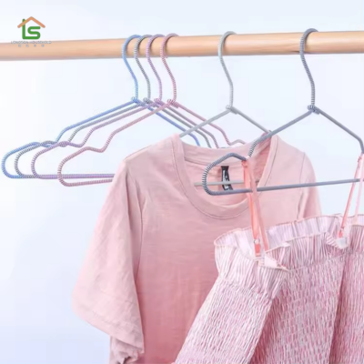Non Slip Space Saving Fabric Braided Cord Wrapped Metal Wire Hangers With Rope Covered For Clothes photo-4