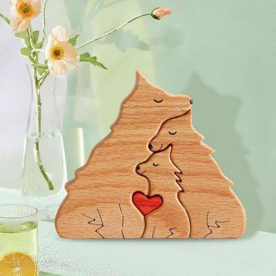Wood Carved Wolf King Warm Family Jigsaw Puzzle Set