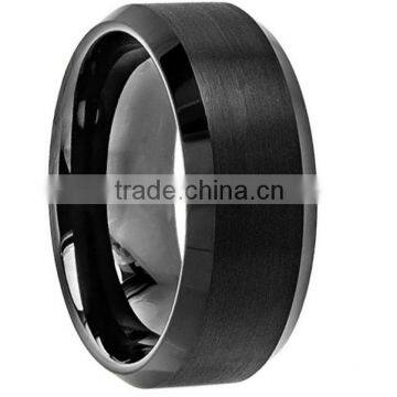 8mm Black High Polish Beveled Tungsten Rings Carbide Men's Wedding Band