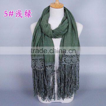 New Design Korea Women Fashion Cotton Plain Lace Scarf photo-5