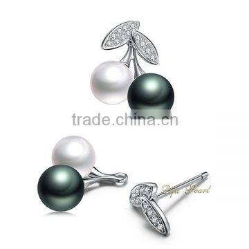 2015 new model 18K solid gold white black pearl earring