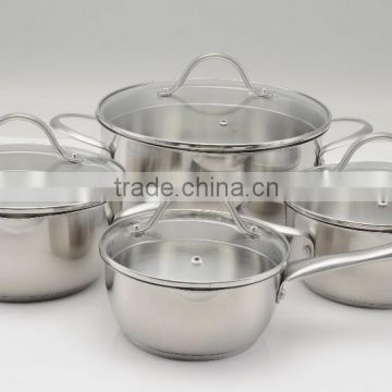 Home ware china supplier stainless steel cookware sets with glass cover