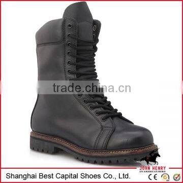 2014 New Rubber Sole Black Genuine Leather Military boots Good year welt