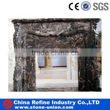 Antique Dark Brown Marble Carved Fireplace for Indoor Decoration