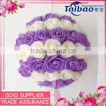 Factory wholesale 12" wedding and party decoration purple/cream floral foam kissing ball