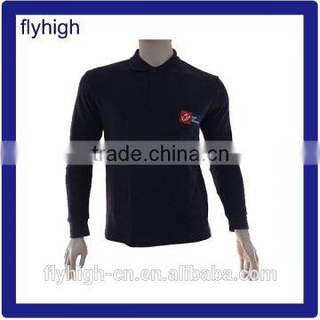 Custom made pure black cotton polyester long sleeve polo shirts