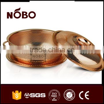 Dubai Market Popular Rose Golden Color Stainless Steel Food Strainer with Lid