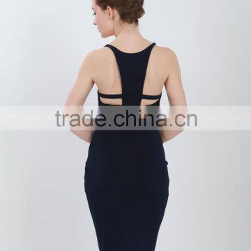 2015 New Design Sexy Spaghetti Strap Backless Black Midi Bodycon Dress photo-5