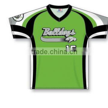 Custom Sublimated Half Sleeves V-Neck Bulldogs Green Jersey/T-Shirt made of Moisture Wicking Cool Polyester fabric