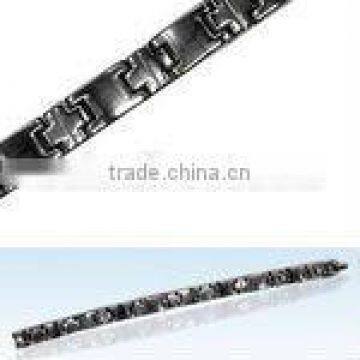 Hematite color plated steel cross and rectangular shaped link bracelet