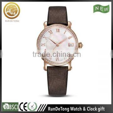 IP plating shiny zinc alloy case leather strap watch automatic