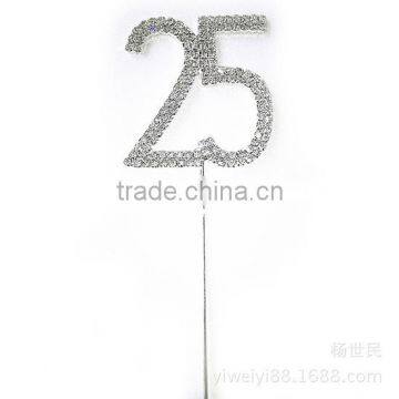 Number 25 Crystal Rhinestone Bling Silver Birthday Wedding Anniversary Cake Topper Decoration