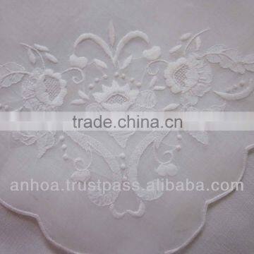 White linen embroidered handkerchief