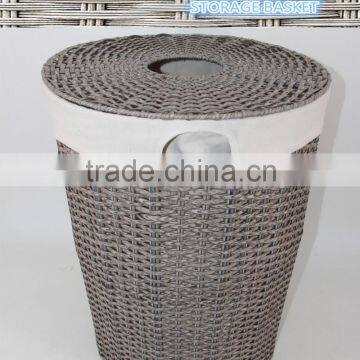 fashion foldable plastic rattan laundry basket with lid