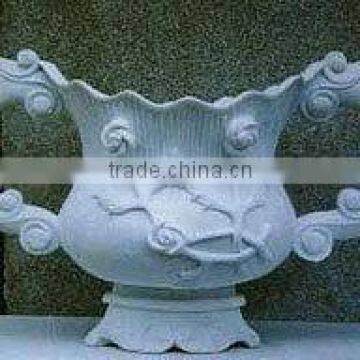 White marble stone planter pot flower hand carved sculpture for home garden No 51