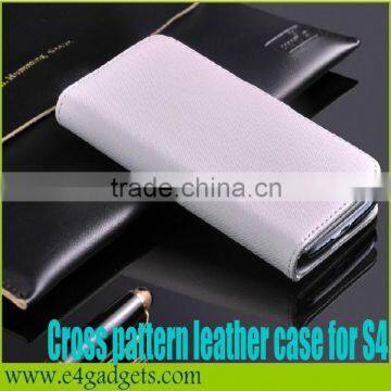 Top selling Cross pattern Genuine leather belt clip holster case for samsung galaxy s4 i9500