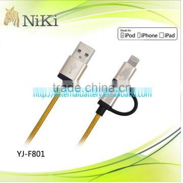 2in 1 Fabric Braiding Cable with 1meter length for iPhone and Android