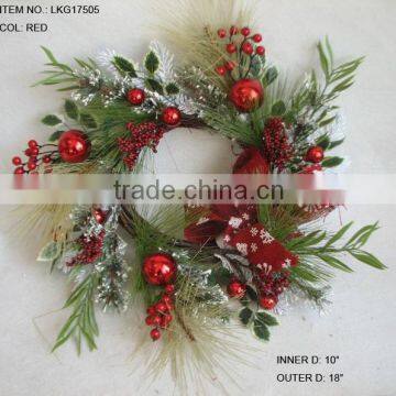 Xmas decorations door wreath with frosted snow green leaf and burlap assorted for home decorations