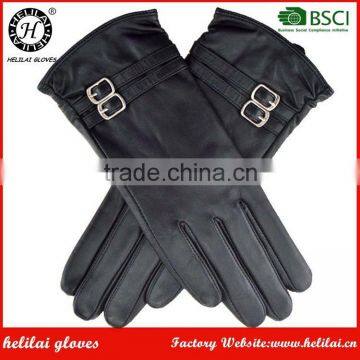 New Collection Winter Cashmere Lined Ladies Buckles Black Soft Leather Car Driving Gloves