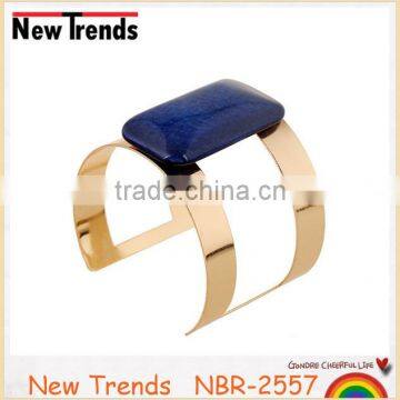 2016 new arrival colorful large square natural stone gold cuff bangle