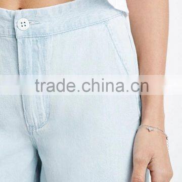 Quiet Color Midi Pants Frayed Denim Gauchos For 2016 Summer Women
