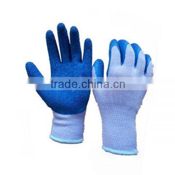 Natural Polycotton Knitted Coated Blue Latex Construction Work Gloves