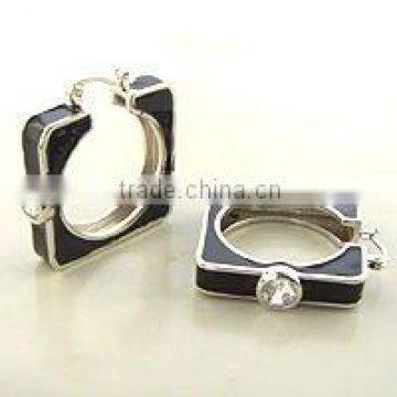 Square Enamel Earring, 925 CZ Earring, Hoop Earrings