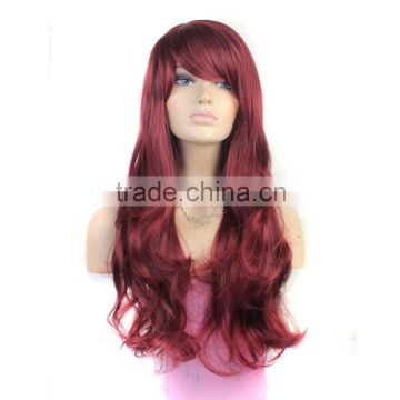 red long curly heat resistant fiber wig big wave style