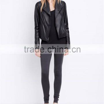 China Wholesale Supplier Cool Shinny Black Pu Leather Jacket For Women photo-3