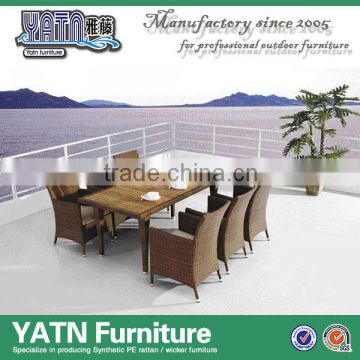 Solid teak top table with rattan chair furniture China outdoor dining furniture