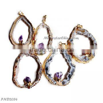 Nature Drusy Rock Crystal Stone Pendant photo-6