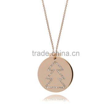 14K Rose Gold Plate with Genuine Crystal Stone Christmas Tree Pattern in 925 Silver/Brass Customize Design