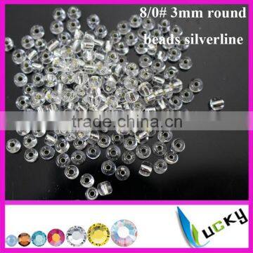 High quality 8/0 # 3mm round inside silver line glass beads